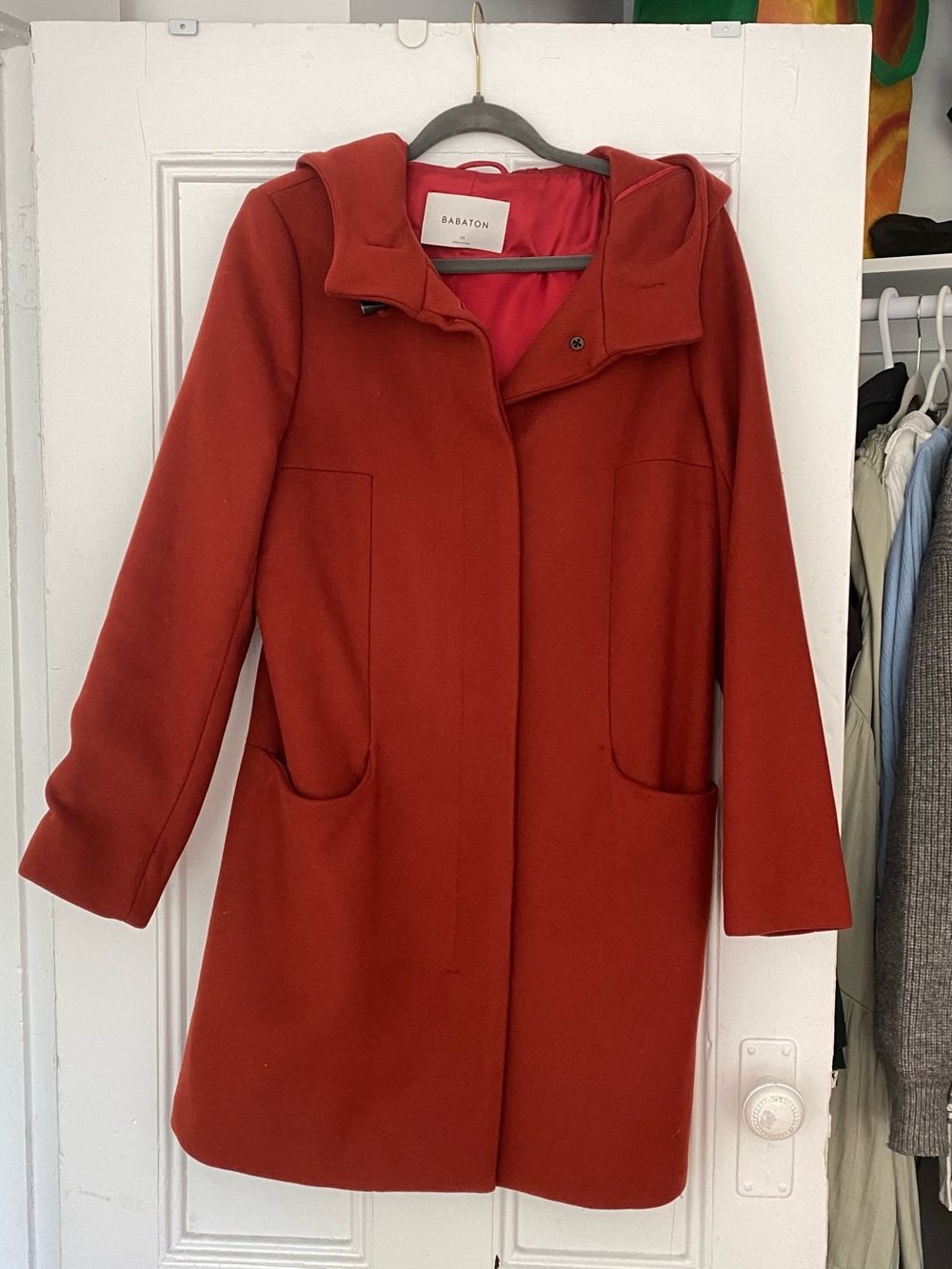 Babaton Rust-Red Wool Hooded Coat